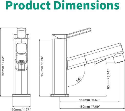 Single Hole Bathroom Faucet, Single Handle Modern Pull Out Bathroom Sink Faucet with 3 Water Flow Modes, Fountain Bathroom Faucets with Sprayer (Black, Regular) in Saudi Arabia