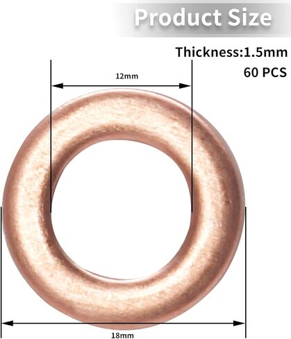 40 Pcs M14 Copper Washer, Copper Metric Sealing Washers Flat Ring Seal Gasket, 14mm ID, 20mm OD, 1.5mm Thickness in Saudi Arabia