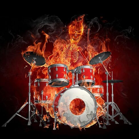 Muyankissu DIY Diamond Art by Numbers Kits for Adults Beginner,Fire Skull Playing Drums Rock Cool Perso Drill Rhinestone Pictures Arts Craft Home Wall Decor 12"X16" in Kuwait