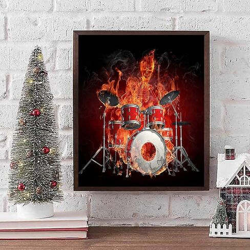 Muyankissu DIY Diamond Art by Numbers Kits for Adults Beginner,Fire Skull Playing Drums Rock Cool Perso Drill Rhinestone Pictures Arts Craft Home Wall Decor 12"X16" in Kuwait