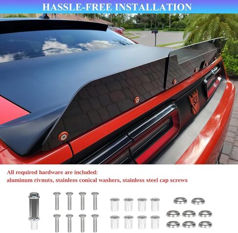 Bonbo Rear WickerBill Spoiler Fits for Dodge Challenger 2015-2022 2023 SRT RT Hellcat Scat Pack with Back up Camera, 2-Piece Rear Wicker Bill Spoiler Add-on Type Includes RivNut Tool in Saudi Arabia