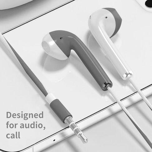 سماعات أذن سلكية مقاس 3.5 ملم، سماعات أذن سلكية مدمجة وخفيفة الوزن، سماعات عازلة للضوضاء للعمل والموسيقى (أبيض ورمادي) in Kuwait