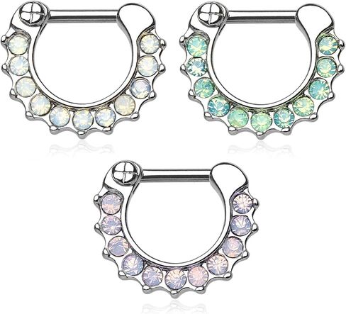 Pierced Owl - Set of 3 16GA Opalite Paved Surgical Steel Septum Clicker Rings in Saudi Arabia