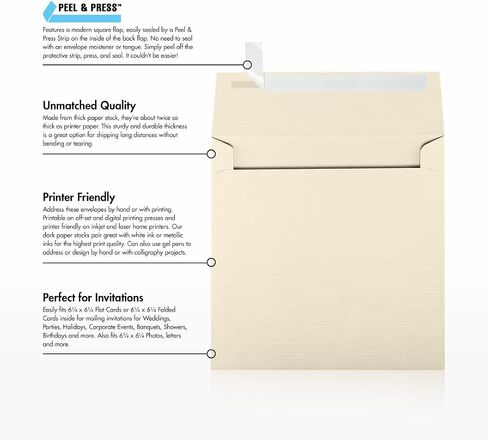 LUXPaper Square Invitation Envelopes | Peel & Press | 6 1/2" x 6 1/2" | Natural Linen | 80lb. Text | 50 Qty in Saudi Arabia