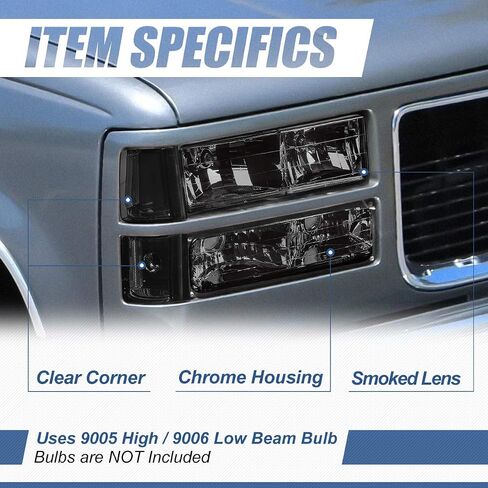 مجموعة المصابيح الأمامية 8 قطع من Auto Dynasty مع مصد ومصابيح زاوية متوافقة مع GMC C10 C/K 1500 2500 3500 Yukon 1994-2000، جانب السائق والراكب، عدسات دخان in Saudi Arabia