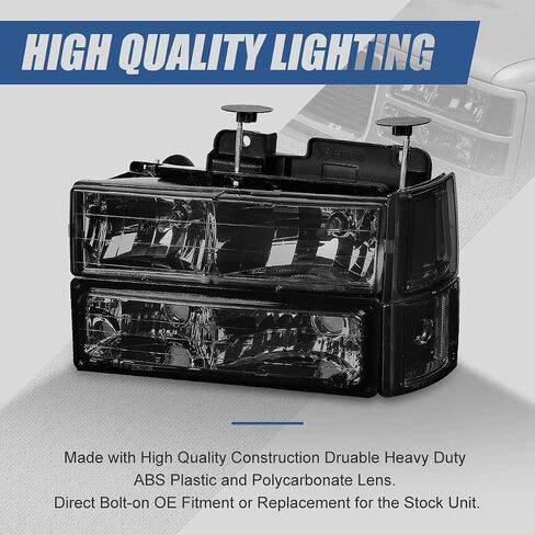 مجموعة المصابيح الأمامية 8 قطع من Auto Dynasty مع مصد ومصابيح زاوية متوافقة مع GMC C10 C/K 1500 2500 3500 Yukon 1994-2000، جانب السائق والراكب، عدسات دخان in Saudi Arabia