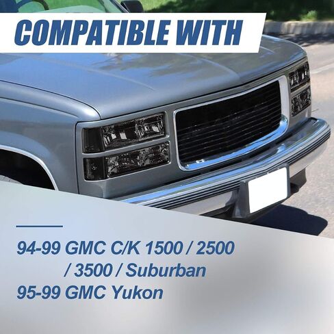 مجموعة المصابيح الأمامية 8 قطع من Auto Dynasty مع مصد ومصابيح زاوية متوافقة مع GMC C10 C/K 1500 2500 3500 Yukon 1994-2000، جانب السائق والراكب، عدسات دخان in Saudi Arabia