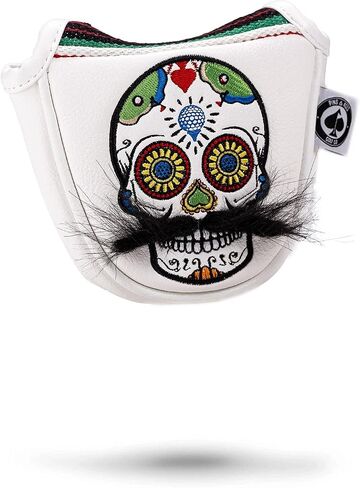 Pins & Aces LE Sugar Skull Mustache Mallet Putter Head Cover - Premium, Hand-Made Leather Putter Headcover - Funny, Tour Quality Golf Club Cover - Style and Customize Your Golf Bag in Saudi Arabia