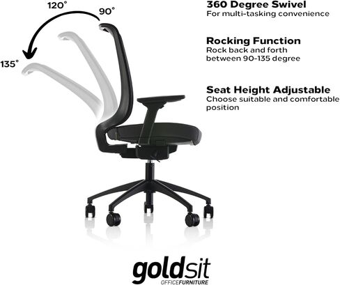 Goldsit Mercur Style Office Desk Chair | European Quality | Mesh Backrest with 3 Lockable Angles | Adjustable Armrests | Brake Rolling Resistance and Silent Casters | Anthracite in Saudi Arabia