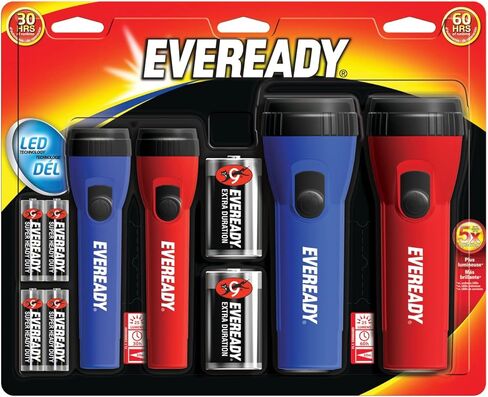 مصابيح كاشفة LED من EVEREADY (4 عبوات)، مصابيح كاشفة ساطعة لحالات الطوارئ ومعدات التخييم، ضوء فلاش لانقطاع الطاقة مع بطاريات AA متضمنة in Kuwait