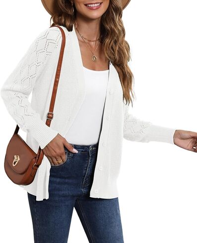 LILBETTER Women's Long Sleeve Button Down V Neck Classic Sweater Knit Cardigan in Saudi Arabia