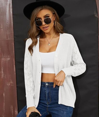 LILBETTER Women's Long Sleeve Button Down V Neck Classic Sweater Knit Cardigan in Saudi Arabia