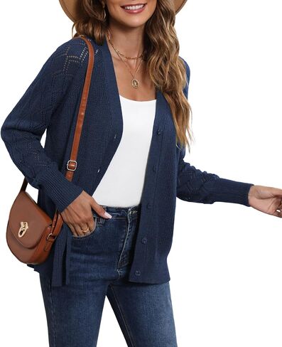LILBETTER Women's Long Sleeve Button Down V Neck Classic Sweater Knit Cardigan in Saudi Arabia