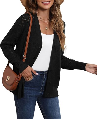 LILBETTER Women's Long Sleeve Button Down V Neck Classic Sweater Knit Cardigan in Saudi Arabia