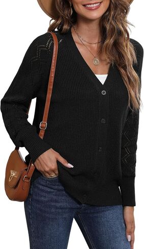 LILBETTER Women's Long Sleeve Button Down V Neck Classic Sweater Knit Cardigan in Saudi Arabia