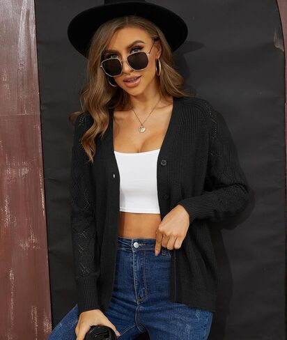 LILBETTER Women's Long Sleeve Button Down V Neck Classic Sweater Knit Cardigan in Saudi Arabia