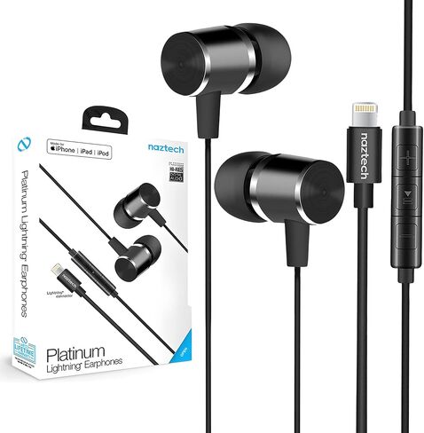 Naztech Platinum Lightning Earphones with Mic - Apple MFi Certified, Advanced Premium Noise Isolating Fit with Controls, In-Ear Wired Earbuds for iPhone, iPad & iPods- Black in Kuwait