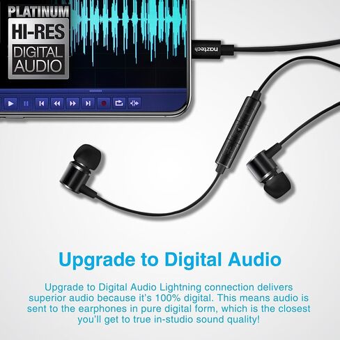 Naztech Platinum Lightning Earphones with Mic - Apple MFi Certified, Advanced Premium Noise Isolating Fit with Controls, In-Ear Wired Earbuds for iPhone, iPad & iPods- Black in Kuwait