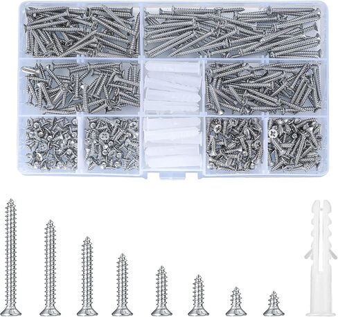 420 Pcs M3 Flat Head Wood Screws Assortment Kit, Phillips Drive Countersunk Head Self-Tapping Fasteners Screws, Carbon Steel Wood Screws, Contains 20 Pcs M6 Screw Anchors (Black) in Saudi Arabia
