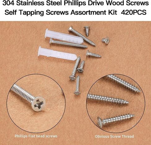 420 Pcs M3 Flat Head Wood Screws Assortment Kit, Phillips Drive Countersunk Head Self-Tapping Fasteners Screws, Carbon Steel Wood Screws, Contains 20 Pcs M6 Screw Anchors (Black) in Saudi Arabia