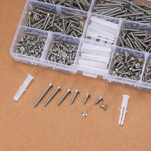 420 Pcs M3 Flat Head Wood Screws Assortment Kit, Phillips Drive Countersunk Head Self-Tapping Fasteners Screws, Carbon Steel Wood Screws, Contains 20 Pcs M6 Screw Anchors (Black) in Saudi Arabia