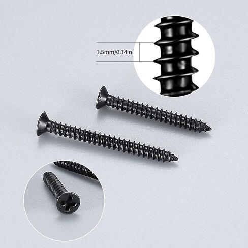 420 Pcs M3 Flat Head Wood Screws Assortment Kit, Phillips Drive Countersunk Head Self-Tapping Fasteners Screws, Carbon Steel Wood Screws, Contains 20 Pcs M6 Screw Anchors (Black) in Saudi Arabia