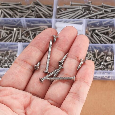 420 Pcs M3 Flat Head Wood Screws Assortment Kit, Phillips Drive Countersunk Head Self-Tapping Fasteners Screws, Carbon Steel Wood Screws, Contains 20 Pcs M6 Screw Anchors (Black) in Saudi Arabia