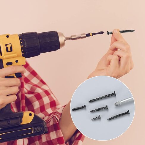 420 Pcs M3 Flat Head Wood Screws Assortment Kit, Phillips Drive Countersunk Head Self-Tapping Fasteners Screws, Carbon Steel Wood Screws, Contains 20 Pcs M6 Screw Anchors (Black) in Kuwait