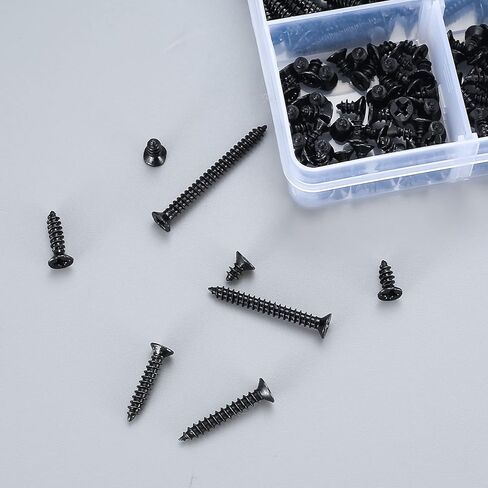 420 Pcs M3 Flat Head Wood Screws Assortment Kit, Phillips Drive Countersunk Head Self-Tapping Fasteners Screws, Carbon Steel Wood Screws, Contains 20 Pcs M6 Screw Anchors (Black) in Kuwait