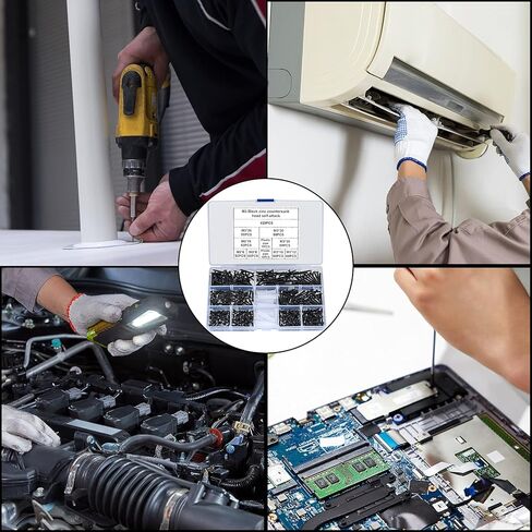 420 Pcs M3 Flat Head Wood Screws Assortment Kit, Phillips Drive Countersunk Head Self-Tapping Fasteners Screws, Carbon Steel Wood Screws, Contains 20 Pcs M6 Screw Anchors (Black) in Kuwait