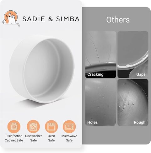 SADIE & SIMBA Ceramic Cat Bowls Dog Bowl Set with Raised Bamboo Stand for Cats Small Dog Puppy (2 Cups) (Small, White) in Saudi Arabia