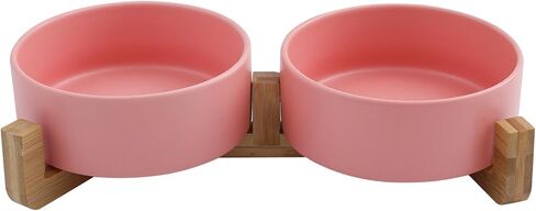 SADIE & SIMBA Ceramic Cat Bowls Dog Bowl Set with Raised Bamboo Stand for Cats Small Dog Puppy (2 Cups) (Small, White) in Saudi Arabia