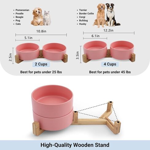 SADIE & SIMBA Ceramic Cat Bowls Dog Bowl Set with Raised Bamboo Stand for Cats Small Dog Puppy (2 Cups) (Small, White) in Saudi Arabia