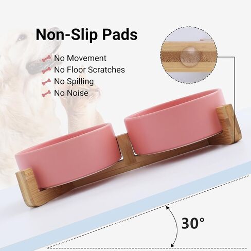 SADIE & SIMBA Ceramic Cat Bowls Dog Bowl Set with Raised Bamboo Stand for Cats Small Dog Puppy (2 Cups) (Small, White) in Saudi Arabia