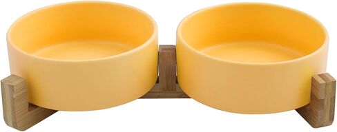 SADIE & SIMBA Ceramic Cat Bowls Dog Bowl Set with Raised Bamboo Stand for Cats Small Dog Puppy (2 Cups) (Small, White) in Saudi Arabia