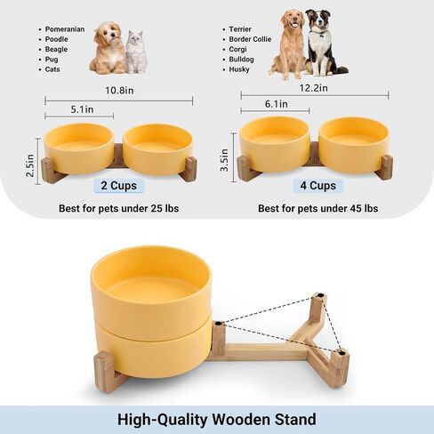 SADIE & SIMBA Ceramic Cat Bowls Dog Bowl Set with Raised Bamboo Stand for Cats Small Dog Puppy (2 Cups) (Small, White) in Saudi Arabia
