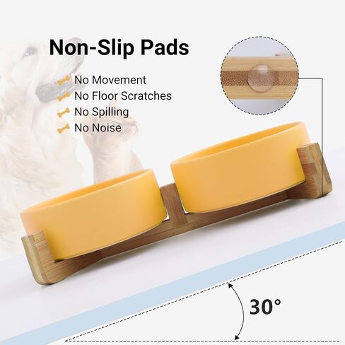 SADIE & SIMBA Ceramic Cat Bowls Dog Bowl Set with Raised Bamboo Stand for Cats Small Dog Puppy (2 Cups) (Small, White) in Saudi Arabia