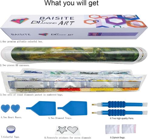 BAISITE Diamond Art Kits for Adults Beginners,2 Pack Round 5D Paint with Diamonds Pictures Full Drill Cross Stitch Home Wall Decor DIY Crafts Kits(12x16 Inches) BSTDP001-002 in Saudi Arabia
