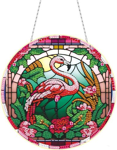 DIY الاكريليك الماس الفن اللوحة اكليلا من الزهور مجموعات خاصة على شكل حجر الراين جولة الماس الفن نافذة شنقا المعلقات زينة مجموعات (جانب واحد الحفر نقطة) (#07-فلامنغو) in Saudi Arabia