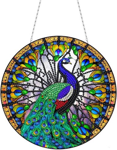 DIY الاكريليك الماس الفن اللوحة اكليلا من الزهور مجموعات خاصة على شكل حجر الراين جولة الماس الفن نافذة شنقا المعلقات زينة مجموعات (جانب واحد الحفر نقطة) (#07-فلامنغو) in Kuwait