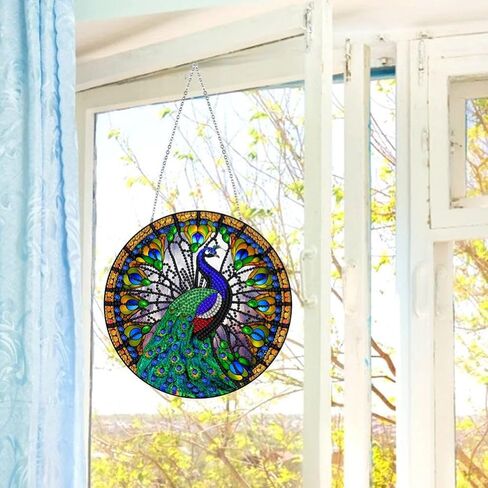 DIY الاكريليك الماس الفن اللوحة اكليلا من الزهور مجموعات خاصة على شكل حجر الراين جولة الماس الفن نافذة شنقا المعلقات زينة مجموعات (جانب واحد الحفر نقطة) (#07-فلامنغو) in Kuwait