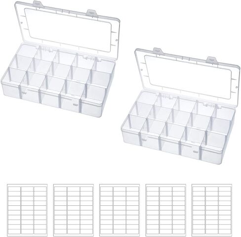 حاوية مقصورة بلاستيكية مكونة من 15 شبكة، علبة صندوق منظم للتخزين الشفاف مع مقسم قابل للتعديل وشبكة قابلة للإزالة للفنون اليدوية والمجوهرات وخرز الصيد - عبوة من قطعتين in Kuwait