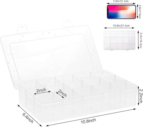 حاوية مقصورة بلاستيكية مكونة من 15 شبكة، علبة صندوق منظم للتخزين الشفاف مع مقسم قابل للتعديل وشبكة قابلة للإزالة للفنون اليدوية والمجوهرات وخرز الصيد - عبوة من قطعتين in Kuwait