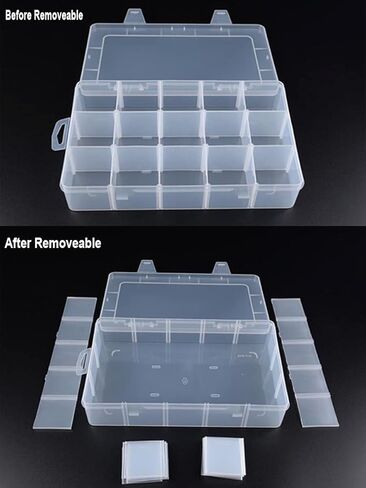 حاوية مقصورة بلاستيكية مكونة من 15 شبكة، علبة صندوق منظم للتخزين الشفاف مع مقسم قابل للتعديل وشبكة قابلة للإزالة للفنون اليدوية والمجوهرات وخرز الصيد - عبوة من قطعتين in Kuwait