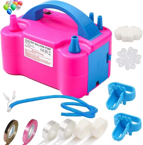 منفاخ بالونات كهربائي، محمول أوتوماتيكي بفوهة مزدوجة 110 فولت 600 وات، مع أدوات ربط لكشف جنس عيد الميلاد، بالونات استحمام الطفل، زينة الحفلات، طقم قوس البالون ومجموعة إكليل البالونات in Kuwait