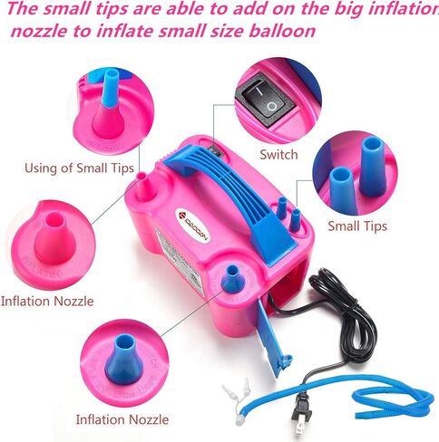 منفاخ بالونات كهربائي، محمول أوتوماتيكي بفوهة مزدوجة 110 فولت 600 وات، مع أدوات ربط لكشف جنس عيد الميلاد، بالونات استحمام الطفل، زينة الحفلات، طقم قوس البالون ومجموعة إكليل البالونات in Kuwait