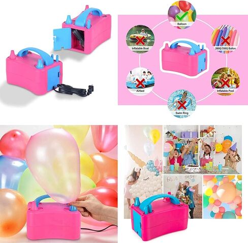 منفاخ بالونات كهربائي، محمول أوتوماتيكي بفوهة مزدوجة 110 فولت 600 وات، مع أدوات ربط لكشف جنس عيد الميلاد، بالونات استحمام الطفل، زينة الحفلات، طقم قوس البالون ومجموعة إكليل البالونات in Kuwait