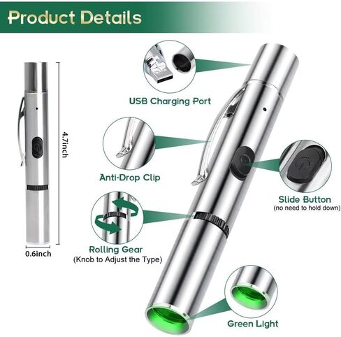 ألعاب تفاعلية للقطط، ألعاب ممتعة للقطط الداخلية مع 5 أنماط قابلة للتعديل، لعبة تفاعلية لمطاردة التمارين للقطط القابلة لإعادة الشحن عبر USB، هدية رائعة للقطط والكلاب (الضوء الأخضر) in Kuwait