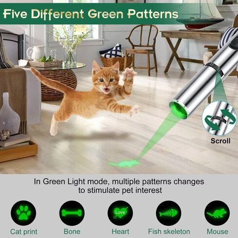 ألعاب تفاعلية للقطط، ألعاب ممتعة للقطط الداخلية مع 5 أنماط قابلة للتعديل، لعبة تفاعلية لمطاردة التمارين للقطط القابلة لإعادة الشحن عبر USB، هدية رائعة للقطط والكلاب (الضوء الأخضر) in Kuwait