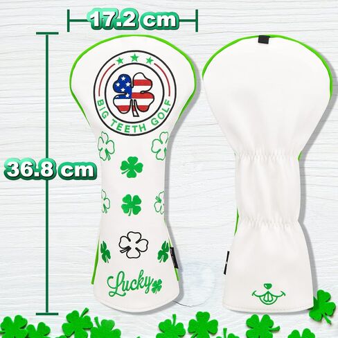 Big Teeth Golf Cover Lucky Clover Headcover Covers, Driver Fairway Wood Hybrid Headcovers Fits Blade Mallet Putter Iron and Woods with Magnetic White Shamrock Head Club Protector Leather in Saudi Arabia